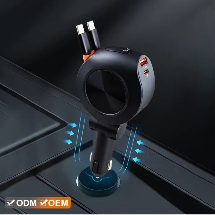 Bluejw 69W 4-in-1 Retractable Car Charger: PD 30W USB-C Fast Charging Cigarette Lighter Adapter for Automobile - Includes Retractable Cable - Image 2